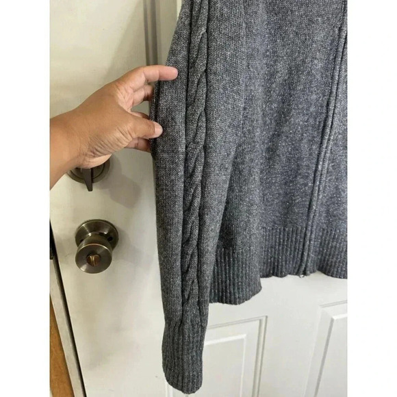 EDDIE BAUER Womens Gray Merino Wool Blend Turtle Neck Fisherman Cardigan 2zip XL - Picture 5 of 9